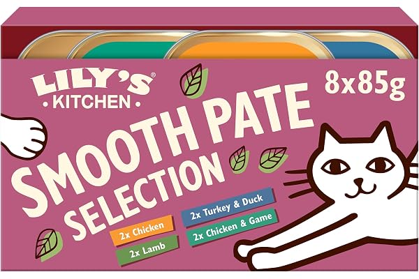 Lily's Kitchen Pâtée moelleuse naturelle en barquette pour chats adultes, recettes sans céréales, multipack (32 x 85g barquettes)