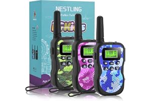 Nestling walkie-talkie-set, 3-pack, uppgraderad version Camouflage 8-kanal, tvåvägsradioleksak med bakgrundsbelyst LCD-ficklampa, 3 km räckvidd för barn, aktiviteter i