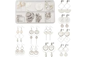SUNNYCLUE 1 boîte Bricolage 10 Paires Plat Rond Coquillage Pendentif à Breloque Coquille Breloques Boucles d'oreilles Kit de Fabrication Coquillage Naturel Breloques Nacre Bijoux Fabrication
