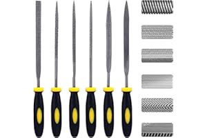 AXROAD MALL Nadelfeilen-Set, 6-teilig, Mini-Karbonstahlfeilen-Set mit Griff, inklusive flach/flach/flach/halbrund/quadratisch/rund/dreieckig, geeignet für Metall, Holz, Glas, Kunststoff (klein)