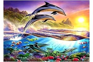 MXJSUA DIY 5D Diamond Painting by Number Kits Full Round Drill Rhinestone Picture Craft para la decoración de la pared del hogar 30x40 cm Jumping Dolphin