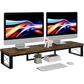 IBUYKE Dual Monitor Desk Stand, 38" Wood Riser Monitor Stand, Double Screen Office Desk, Suitable for PC, Printers, Laptops a