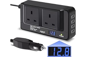 LTZRXT SSinaaes 200W Car Power Inverter, DC 12V to AC 230V, 2 Sockets, 4 USB Ports (2x QC3.0), Black, Car Lighter Plug, Ideal for Truck, RV, Camping