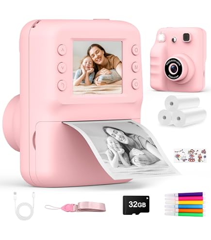 Appareil Photo Instantané Enfant, CalineGam 48MP 1080P Appareil Photo Numérique Enfant avec Carte 32GB & Papier Photo, Noël Anniversaire Cadeau pour Filles Garçons 3-12 Ans (Rosa