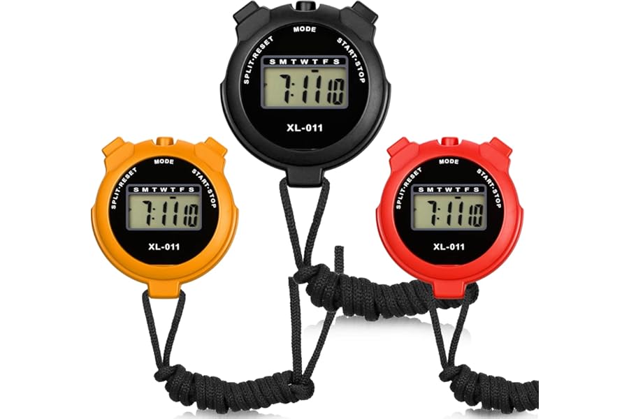 Dacitiery 3 Pcs Sports Stopwatch Timer, Lap Split Digital Stopwatch with Countdown Timer Calendar Clock Alarm, Multi-Function Shockproof Sport Stopwatch for Swimming Running Sports Training