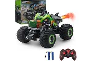 Rhybor Coche Teledirigido Dinosaurio 1:16 RC Monster Truck Mando a Distancia Coche con Luces LED de Música de Niebla 2,4 GHz 20 km/h RC Coche Juguete para niños a Partir de 3 4 5 6 8 años (Verde)