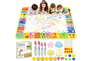 MELAND Water Doodle Mat - 120 x 90cm Large Aqua Magic Water Drawing Mat with Magic Pens, Stamps, Molds No Mess Coloring Painting Educational Christmas Birthday Gift for Toddlers Boys Girls Toys Aged 3 4 5