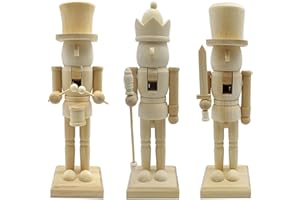 Kashyke Nussknacker Figur aus Holz zum Selbstgestalten 26cm, Weihnachts Dekofigur zum Bemalen - Weihnachtsfigur Adventsfigur Holzfigur Holzsoldat DIY Tisch Deko Austeller (A&B&C)