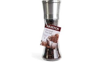 ‎ARISTOS ARISTOS Salzmühle mit 200 g Inhalt grobes Meersalz Smoked Sea Salt Keramikmahlwerk wiederauffüllbar(Smoked Sea Salt)
