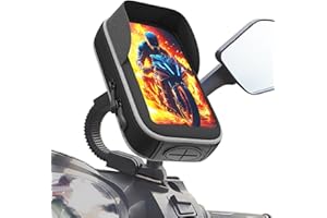 Renimove Soporte movil Moto retrovisor Scooter sujecion Universal irrompible para Espejo de Moto y Scooter Funda a Prueba de Agua con Visera Anti-Reflejos y Compatible con Smartphones hasta 7.5"