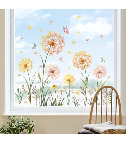 KAIRNE Bloemenraamstickers, bloemen raamstickers, planten bloemen raamdecoratie, tuin raamfoto's, potplant zonnebloem chrysant muursticker voor woonkamer, slaapkamer, lente, zomer, decoratie