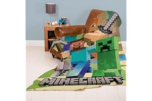 FAMILANDO Minecraft Duży koc do przytulania, 160 x 200 cm, motyw z Alexem Steve'em i Creepem, koc Minecraft, 100% poliester