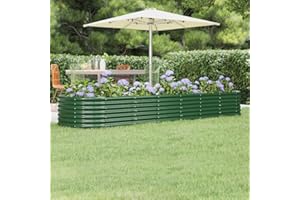 WIFESE Jardinière de Jardin Acier Enduit de Poudre 296x80x36 cm Vert Jardiniere Exterieur Grande Taille Jardiniere Balcon Jardiniere sur Pieds Carré Potager Rectangulaire Potager Balcon