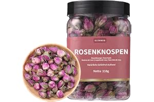 ULTHMOK Premium Torkade Rosknoppar i Burk 110g – 100% Ren och Naturlig Rosente – Torkade Rosblad, Ätbara Rosor för Bakning, G