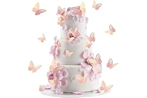 SUBTAVIK 30Pcs Butterfly Cake Decorations 3D Butterfly Cake Topper Decorations Mixed Size Butterfly Cupcake Toppers for Birthday Wedding Party Cake Wall Party Food Decorations (Pink)
