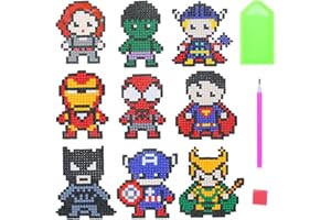 SUNSK Kit de Peinture Diamant Hero pour Enfants 5D Bricolage Peinture Superhéros Diamant Autocollants Peinture Fille garçon Cadeau d'anniversaire Débutants Enfant 9 Pièces
