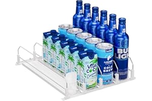 Puricon Rangement Canette Frigo Coulisseau à Poussoir Organisateur de Boissons Soda Bouteilles de Bière, Porte-Boissons Automatique à Ressort -4 Rangées(Blanc)