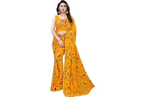 Satrani Damen Georgette Sari mit Blumendruck und Blusenteil