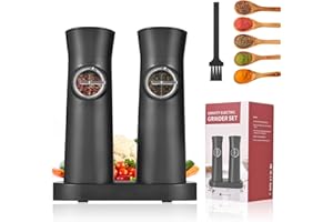 Aoresac Salz und Pfeffermühlen Elektrische 2er Set, Wiederaufladbarer USB Gewürzmühle Elektrisch LED-Licht für BBQ Restaurant Küche (Schwarz)
