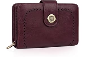 TEUEN Purses for Women Leather, Medium Wallet RFID Blocking Bifold Compact Womens Wallet with Wrist Strap and Zipper Coin Pocket Girls Purse with Multiple Card Slots, Gift Box