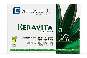KERAVITA Phytokeratin pour Chiens & Chats | Vitalité du Pelage et Solidité des Griffes | 30 Sachets | Complément Alimentaire Naturel | Dermoscent