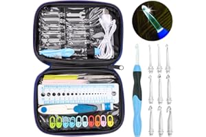 VIDILLO Aiguilles à Crochet Rochet avec LED Ensemble lumières ergonomiques, Rechargeables Crochets allumés, 9 Crochets à têtes interchangeables, Aiguilles à Tricoter/Crochet à Tricoter(Bleu)