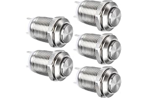 GUUZI 12mm Tryckknapp Momentan Vattentät Metalltryckknapp SPST NO Momentan Knapp 2A 12V/24V/125V/250V 5-pack (Högt Huvud)