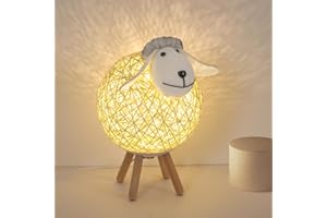 Lumiup Lampe de Chevet Mignon, Lampe de Bureau Petit Mouton, Veilleuse Bébé, Lampe de Chevet Chambre Interface USB, 3000K Lumière Chaude Veilleuse Enfant, Lampe de Table en Bois (15 * 24 CM)