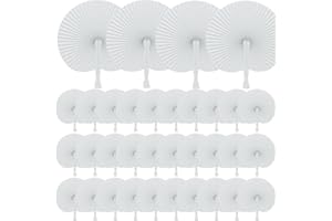 Joy Depot 48 PCS Round Folding Fan with Plastic Handles White Round Hand Fans, Paper Fans, Wedding Fans, Folding Fans, Guest Gift for Summer Occasions, Party, Wall Decoration, Wedding Favours