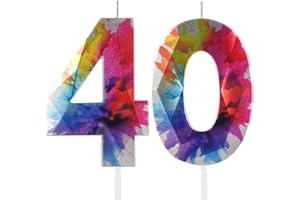 HONGPLUS Colorful Graffiti Number 40 Candle, 40 Birthday Candle, Colorful Happy 40 Birthday Candles for Cake, Colorful Cake Topper Decorations for Men Women Colorful 40 & Fabulous Birthday Party Decorations