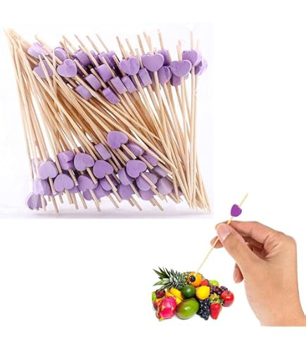 Tvoip 100 Stuzzicadenti Da Cocktail In Bambù Con Cuore Rosa - 12 Cm - Ideali Per Antipasti E Finger Food