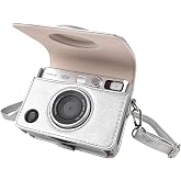 MUZIRI KINOKOO Case for Fuji Instax Mini EVO Instant Camera - PU Leather Mini EVO Horizontal Style Protective Case with Lychee Texture - with Adjustable Shoulder Strap - Silver