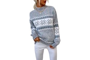 KANDEMY Damen Weihnachtspullover mit kleinem Stehkragen Christmas Pullover Warm Strickpullover mit Streifen Schneeflocken Winter Pullis für Frauen Oberteile Langarm