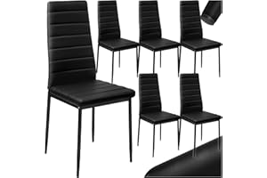 TecTake® Set 6 Sedie Sala da Pranzo, Sedie Cucina in Similpelle, Gambe in Acciaio, Sedie da Pranzo Moderne dal Design Elegante, Sedie da Cucina Antiscivolo - Nero