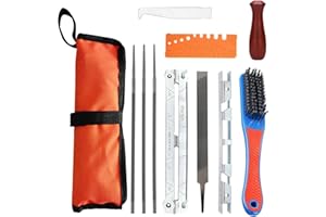 TECHFECTION Universal Chainsaw Field Sharpening Kit Chainsaw Chain Sharpener File Kit with 5/32" 3/16" 7/32" Round Files Flat File Wood Handle Filing Guide Pouch Depth Gauge & Wire Brush for Sharpening Chainsaw