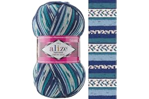 ROME YARN Sock Yarn by Alize 100 g, 420m Superwash Comfort Sock Wool 4ply 75% SW Wool - 25% Polyamide Hand Knitting Yarn Multicoloured (7708)