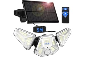 ‎GOBIKEY Gobikey Solarlampen für Außen mit Bewegungsmelder, Solarleuchten für Außen Mit LED-Anzeigeleuchten/Fernbedienung, IP65 Wasserdicht Solar Lampe Outdoor mit 5m Kabel, Solar Wandleuchte 3 Modi