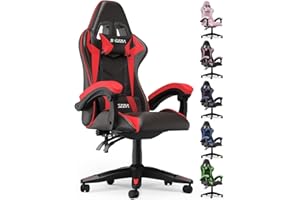 bigzzia Gaming Chair Office Chair Desk Chair Swivel Heavy Duty Chair Ergonomic Design with Cushion and Reclining Back Support (Red)