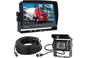 XINYIDA 12V-24V véhicule Système de caméra de recul 17,8cm TFT LCD HD Moniteur avec Pare-Soleil + 4Pin étanche Recul 18LED Vision de Nuit Caméra de recul de Sauvegarde pour RV/Bus/remorque/Camion