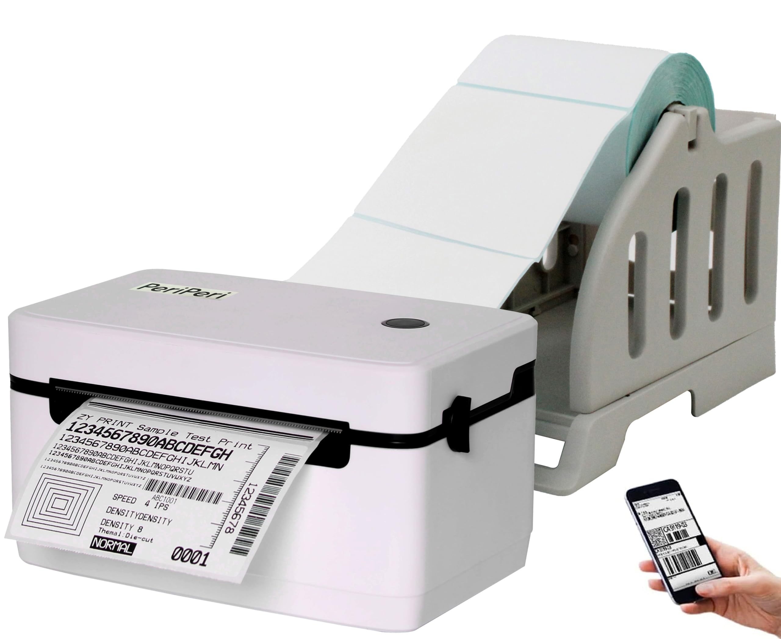 PeriPeri 4inch Bluetooth Direct Thermal Label + Receipt Printer for Any Size Labels & Receipts Compatible with Android, iOS,