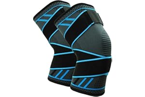 Goosom Genouillère Réglable (1 Paire) Genou Bandage Sport de Compression Élastique Mixte, Genouillère de Maintien Respirant et Antidérapant pour Basketball, Course, Gymnase K51 Bleu XL
