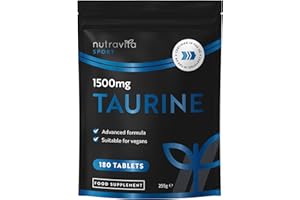 Taurine Supplement 1500mg - 180 High Strength Taurine Tablets - Vegan Amino Acids Taurine Nutritional Supplements - Powder Alternative - Sports Supplement for Men & Women - Made in The UK - Nutravita
