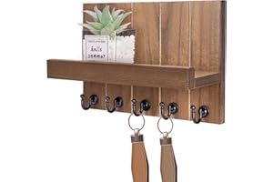 Kldgris portachiavo in legno con 5 ganci, ripiano, scaffale decorativo da parete, per ingresso, porta di casa, corridoio, camera da letto, marrone