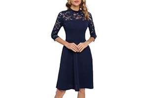 HOMEYEE Elegancka damska sukienka z koronką, rękawy 3/4, rockabilly, retro, długość do kolan, sukienka koktajlowa, na wesele, A368