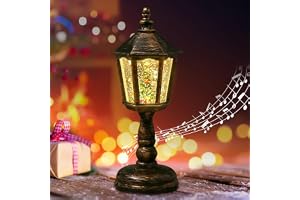 Juldekoration lykta, jul snöbollslykta med musik, juldekoration, jullykta vintage med glittrande snökula nattljus, USB och batteridriven för öppen spis, bordsdekoration