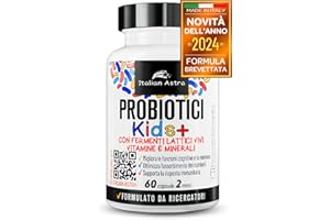 ITALIAN ASTRA Fermenti Lattici Probiotici per Bambini, NUOVA FORMULA DA RICERCATRICI ITALIANE, Capsule Apribili e Scioglibili in Acqua/Succo/Latte, + Vitamina C, Vitamina D e Ferro - 60 Capsule 2 Mesi