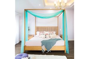 Linentalks Turquoise Canopy Bed Curtains for King & California King Bed, Tiffany Blue Canopy Bed Scarf, Sheer Scarf Valance Canopy Bed Drapes, Four Poster Canopy Drapery, Bed Canopy Scarf 1 PC 52X256