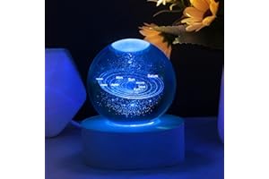 HOTUT 3D Solar System Crystal Ball with Wooden Base, Space Galaxy Crystal LED Night Light for Tabletop, Birthday Gift, Anniversary, Home Decor