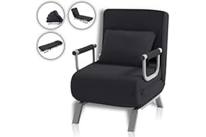 ‎MAKIKA Makika Schlafsessel Schlafsofa TED 3in1 mit Armlehne - Bettfunktion - Verstellbare Rückenlehne - inkl. Kopfkissen - Bis 200kg - Klappsessel Relaxsessel Sofabett Klappbett Gästebett Wohnzimmer Schwarz