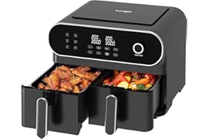 ‎ICEAGLE Heißluftfritteuse 2 Kammern Airfryer XXL 11L - 1700 W Heissluftfritteuse mit Doppelkammer | Dual Zone Heißluftfritteuse, 6 Kochfunktion, Touchscreen, Rezeptbuch